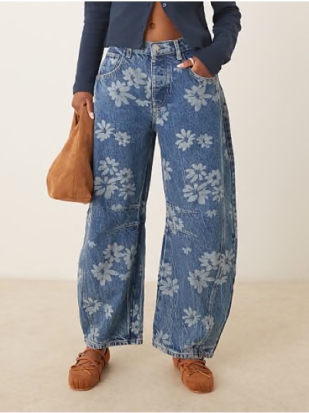 Free People Good Luck Barrel Floral Jeans